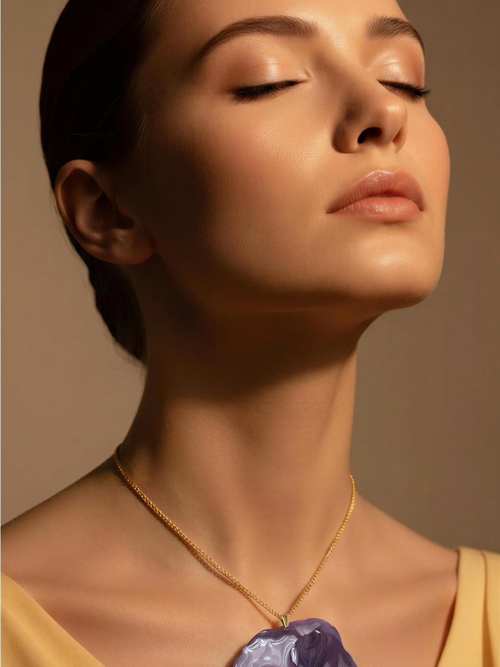 Gold Chain Necklace with Purple Agate Pendant - Women Jewelry